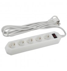 Сетевой фильтр USF-5es-5m-W   (белый) с заземл, 3x0,75мм2, с выкл, 5гн, 5м (20/500) Б0019738  ЭРА
