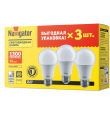 Лампа светодиодная   95 319 NLL-A60-13-230-4K-E27-PACK3  95319  Navigator