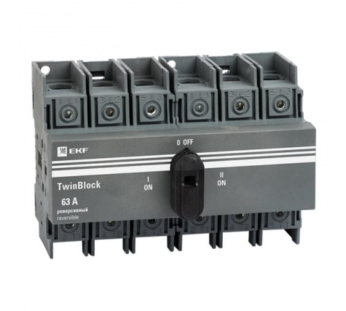 Рубильник 63A 3P реверсивный c рукояткой для прямой установки TwinBlocktb-s-63-3p-revEKFРубильник 63A 3P реверсивный c рукояткой для прямой установк