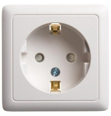 Хит Белый О/У без изолирующей пластины  Розетка с заземлением со шторками, 16А, 250  RA16-138-B  SE