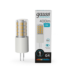 Лампа светодиодная Elementary G4 12V 4W 400lm 4100K керамика LED 1/10/200  10724  Gauss