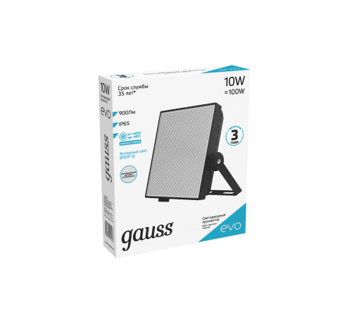 Прожектор светодиодный EVO 10W 900 lm IP65 6500К, IK04, черный 1/30  687511310  Gauss