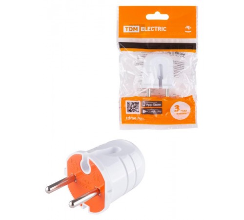 Вилка б/з белая с красной вставкой 10А 250В  SQ1806-0209  TDM