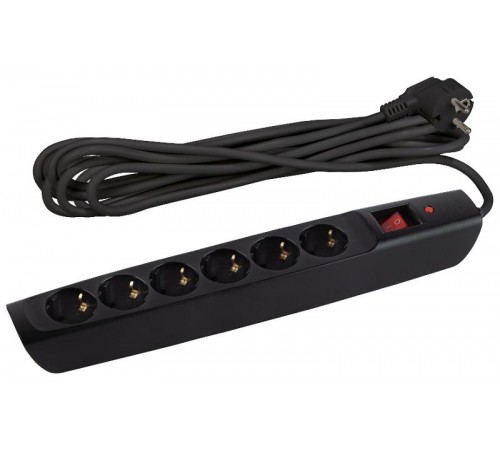 SFX-6es-4m-B Сет.фильтр (черный) с заземл, 10A, с выкл, 6гн, 4м (10/140)  Б0044026  ЭРА