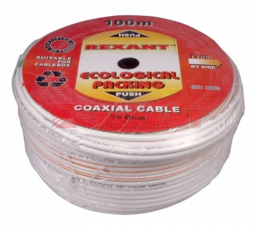 Кабель SAT 50 M, Cu/Al/Cu, (75%), 75 Ом, 100м., белый  01-2401  REXANT