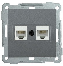 BOLERO антрацит Розетка компьютерная 2-местная RJ45 Cat5e РК10-2-Б EKB25-K95  IEK