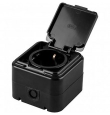 PST16-21-44 Розетка 1-местная с/з, 250В, 16А, IP44, черный (RA 16-211-Ч)  32741  STEKKER