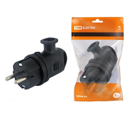 Вилка угловая с ушком каучук 2Р+РЕ 16А 250В IP44  SQ0612-0004 TDM