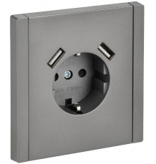 FORTE&PIANO Розетка с заземлением, со шторками в/к 16А USB A+A 3,1А FP545 сталь  FP-R14-16-U21-D31-K46  IEK