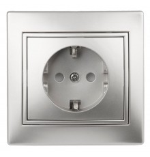 1-206-03 Intro Розетка 2P+E Schuko со шторками, 16А-250В, IP20, СУ, Plano, алюминий  Б0030074  Intro