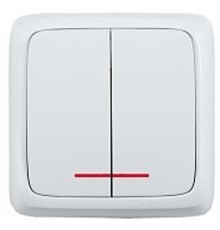 Выключатель открытой установки, двухклавишный, с индикацией, с изолирующей пластиной, цвет белый  ВА10-154  HEGEL