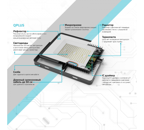 Прожектор светодиодный Qplus 400W 48000lm 6500K 175-265V IP65 графитовый линзованный 40°  690511400L  Gauss