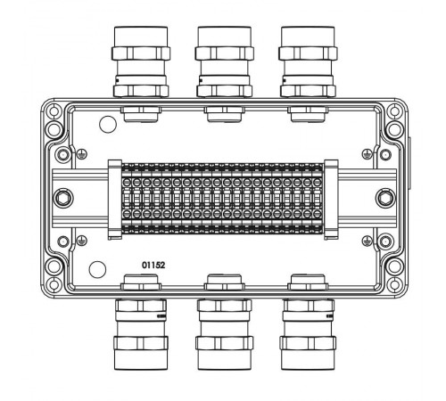 Коробка клеммная из алюминия клеммы 4 кв.мм - 20 шт.:А,C:ввод D5,5-13мм под неброниров кабель Ni - 6 шт.  1201.141.20.016  DKC