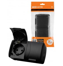 Розетка двойная 2П+3 открытой установки IP54 16А с крышкой графит "Селигер"  SQ1818-0314  TDM