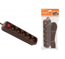 Удлинитель бытовой  У05В выключатель, 5 гнезд, 5метров,2П+3, ПВС 3х1мм2 "Эко" (бук) 16А/250В  SQ1303-3122  TDM