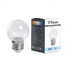 Лампа светодиодная LB-37 (1W) 230V E27 6400K для белт лайта G45 прозрачный  38120  Feron