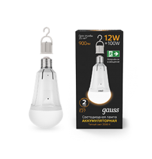 Лампа светодиодная A80 12W 900lm 3000K Е27 авар. с Li-Ion аккумулятором  102002112  Gauss