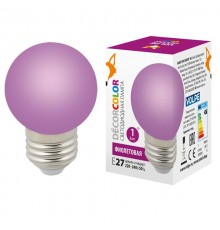 Лампа светодиодная LED-G45-1W/PURPLE/E27/FR/С декоративная LED. "шар", матовая. Цвет фиолетовый  UL-00005652  Volpe