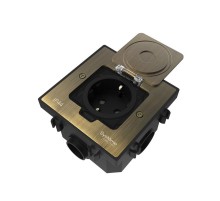 MultiDesk Лючок с розеткой 2К+З, 16А/250В, IP44 с монтажной коробкой для бетонных полов Античная латунь, тип MDK21  MDK21202BC  SE