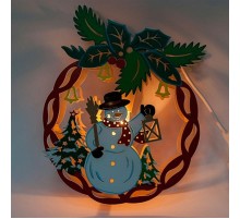 Фигура световая  деревянная "Новогодний шар со снеговиком" LT068 , 1 лампа накаливания,22*5*28 см, IP20  26826  FERON