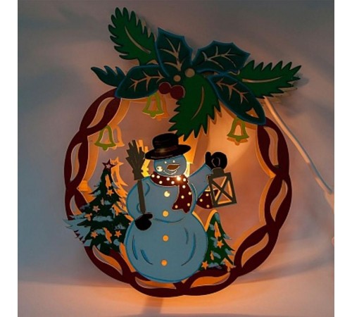 Фигура световая  деревянная "Новогодний шар со снеговиком" LT068 , 1 лампа накаливания,22*5*28 см, IP20  26826  FERON