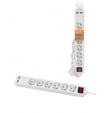 Удлинитель бытовой У06В-USB 6 гнезд, 2USB 2,4А, 1,5 м, вык., з/к, ПВС 3х0,75мм2 10А/250В белый  SQ1303-0306  TDM