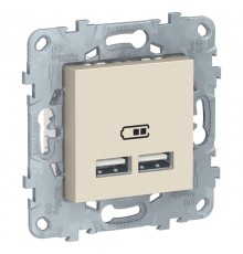 Unica New Бежевый Розетка USB, двойная, 5 В / 2100 мА  NU541844  Schneider Electric