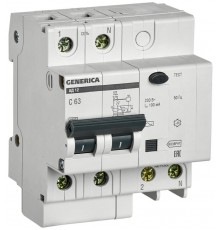 Выключатель автоматический дифференциального тока АД12 2п 63А C 100мА тип AC (4 мод)  MAD15-2-063-C-100  GENERICA