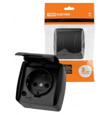 Розетка 2П+З открытой установки IP54 16А с крышкой графит "Селигер"  SQ1818-0313  TDM