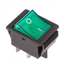Выключатель клавишный 250V 16А (4с) ON-OFF зеленый с подсветкой  36-2332  REXANT