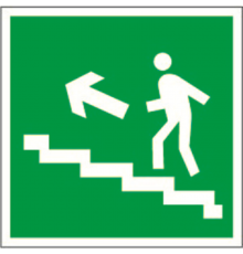 Знак безопасности BL-3015B.E16"Напр. к эвакуац. выходу по лестн. вверх (лев.)"  a14594  Белый свет