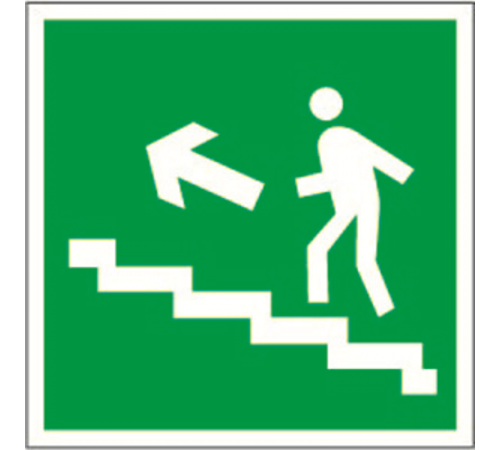 Знак безопасности BL-1515.E16"Напр. к эвакуац. выходу по лестн. вверх (лев.)"  a16797  Белый свет