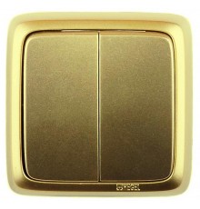 Выключатель открытой установки, двухклавишный, с изолирующей пластиной, цвет золото  ВА16-153-07  HEGEL