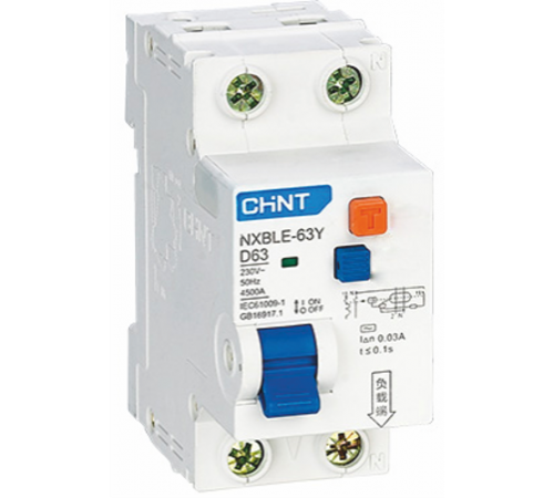 Выключатель автоматический дифференциального тока NXBLE-63Y 1P+N 63А 30mA электронный тип AС, х-ка D, 4,5kA (R)  105557  CHINT