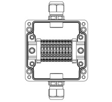 Взрывозащищенная клеммная коробка из полиэстера TBE-P-03-(10xCBC.4)-1xPACMP(A)-1xPACMP(C)1Ex e IIC Т5 Gb / Ex tb IIIC T95°C Db IP66  1231.031.22.1225