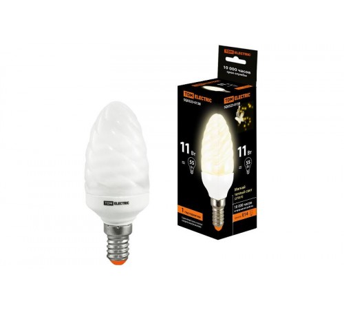 Лампа энергосберегающая КЛЛ 11Вт E14 827 cвеча витая СT (mini)  SQ0323-0138  TDM