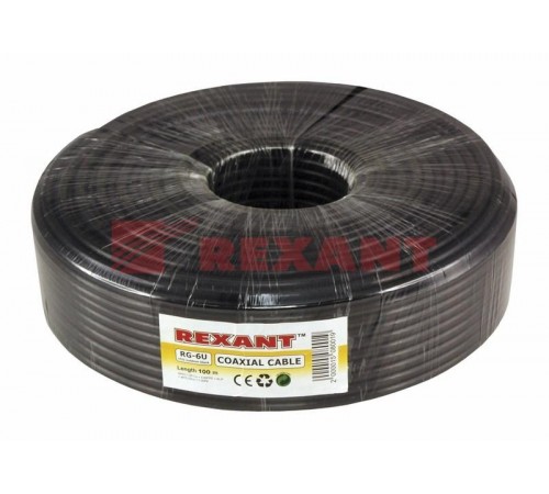 Кабель RG-6U+CU, (64%), 75 Ом, 100м., черный (OUTDOOR)  01-2222  REXANT