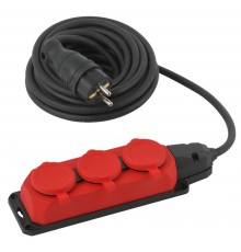 Удлинитель силовой UK-3e-3x1,5-5m-IP44(KG) с заземлением 3 розетки каучук 5м КГ 3х1,5мм2 IP44  Б0057579  ЭРА