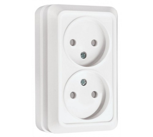 Рим Розетка 2-местная 10А без заземления белая с защ. штор. EKF  ENR10-102-100  EKF