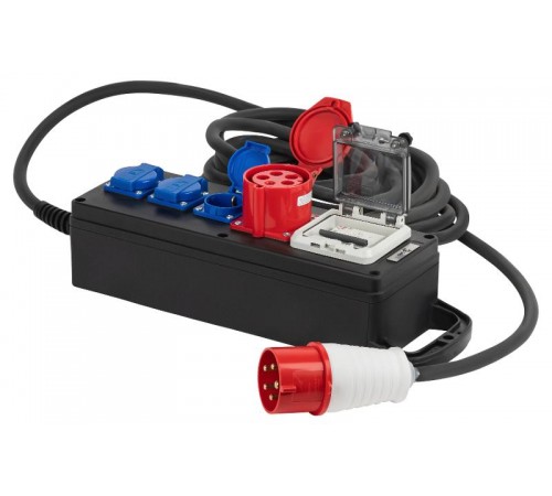 Удлинитель силовой IND380-SF-4e-5x4-5m-IP44 380В на каучуковой колодке 4 розетки 1xCEE 5P/3xSCHUKO 5м КГ 5х2,5 32A  Б0057321  ЭРА