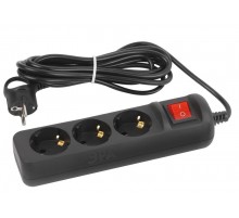 Удлинитель электрический UX-3es-5m-B с заземлением с выключателем 3 розетки 5м ПВС 3x0,75мм2 10А черный  Б0057729  ЭРА