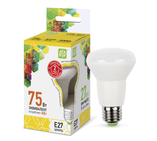 Лампа светодиодная LED-R63-standard 8Вт 230В Е27 3000К 720Лм  4690612001616  ASD