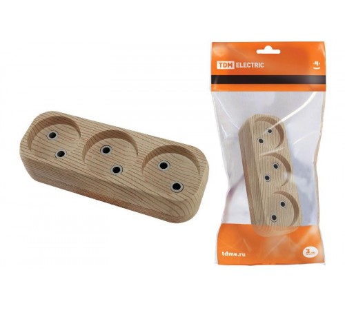 Колодка розеточная 3 гнезда 2П б/з 10А 250В "Эко" (сосна)   SQ1806-0047  TDM