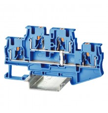 Клемма двухуровневая, зажим push-in, 4 точки подключения, с перемычкой между уровнями, 4 кв.мм, синяя  VPRTT-4-PV-BU  DKC