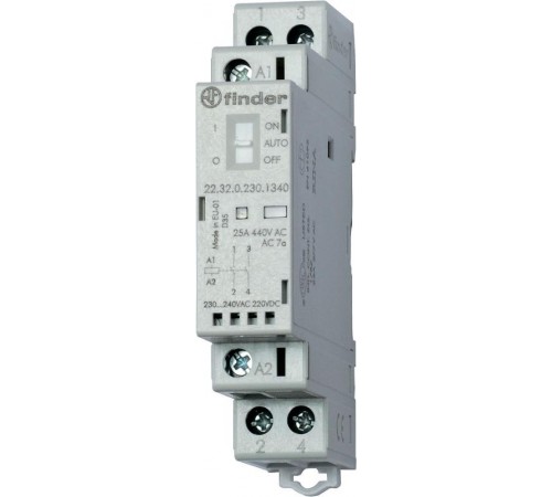 Модульный контактор; 1NO+1NC 25А; контакты AgSnO2; катушка 24В АС/DC; ширина 17.5мм; степень защиты IP20  223200244540PAS  Finder