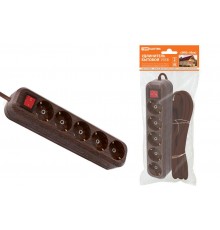 Удлинитель бытовой  У05В выключатель, 5 гнезд, 3метра,2П+3, ПВС 3х1мм2 "Эко" (бук) 16А/250В  SQ1303-3121  TDM