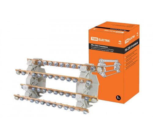 Блок распределительный на DIN-рейку РБ-250 4П 250А (4 шины 10xM6+1хM8)  SQ0823-0009  TDM