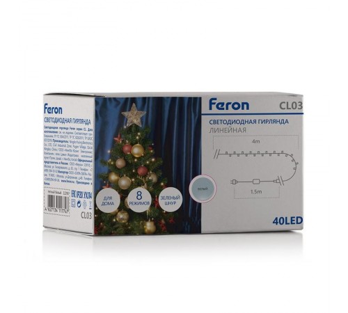 Светодиодная гирлянда CL03 линейная 4м +1.5м 230V 5000K c питанием от сети  32291  Feron