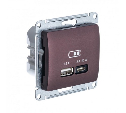 Glossa Баклажановый USB Розетка A + тип-C 45W высокоскор.заряд. QC PD  GSL001129  SE