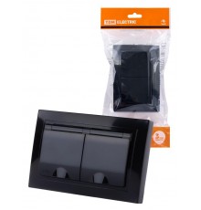 Розетка двойная 2П+З с защ. шт. и крышкой 16А 250В IP44 антрацит "Таймыр"  SQ1814-0876  TDM